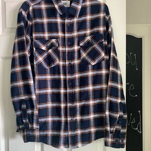 Mens Med. flannel. Eldon Brand. Navy and Orange and White